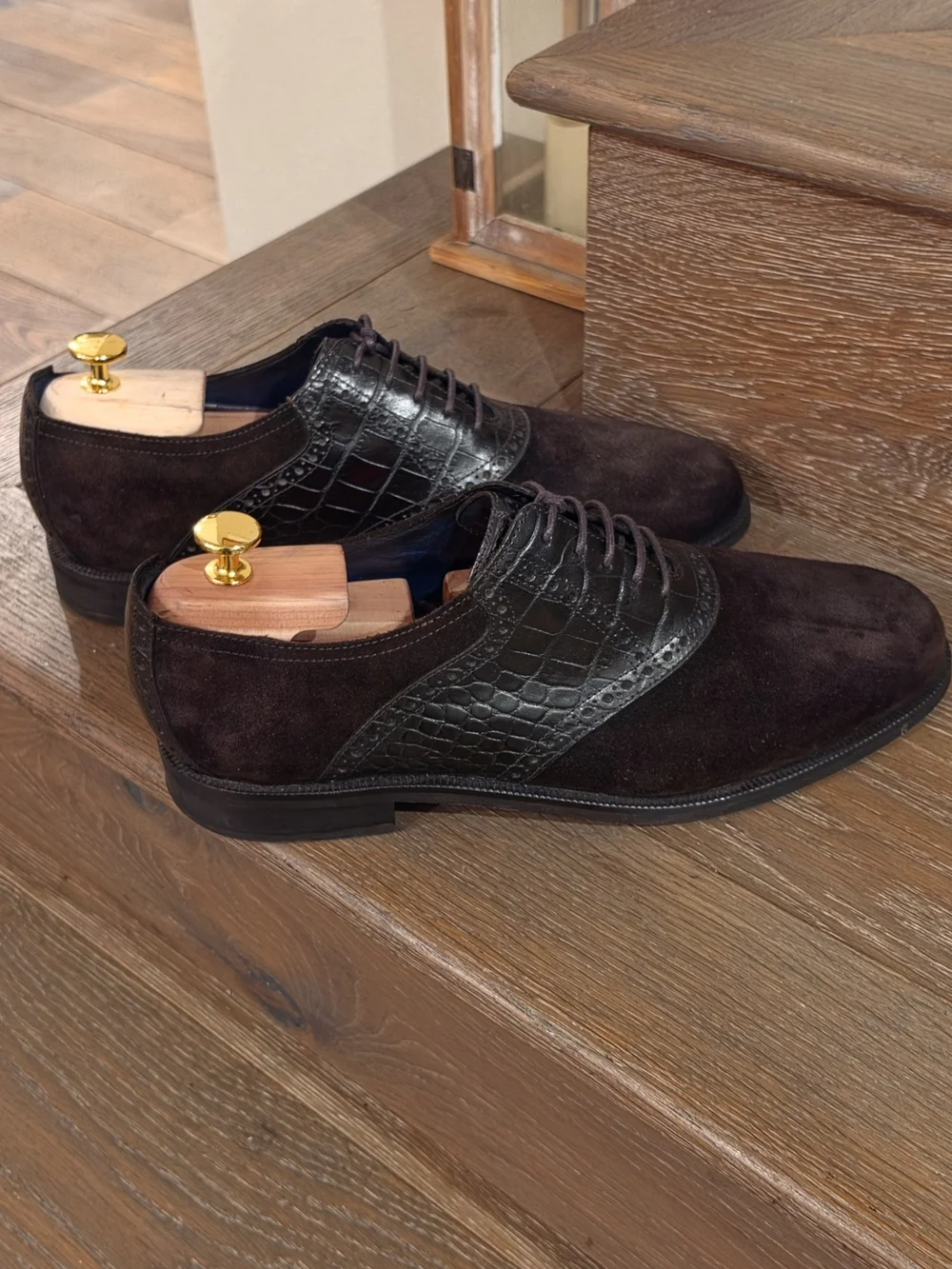 Cole Haan Dark Brown Suede & Leather Brogue Oxfords, great for casual wear.